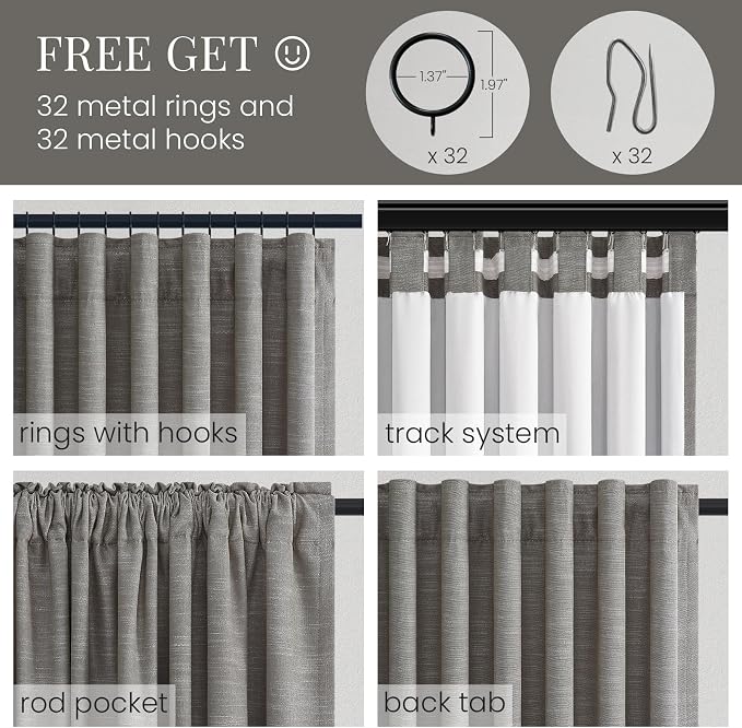 Topfinel 96 Inches Long Complete Blackout Ceiling Pinch Pleated Back Tab Curtains, Soundproofing Room Darkening Linen Drapes with Pin Hooks for Traverse Rods, Boho Blue Grey 52" W*96" L