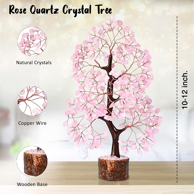 Crocon® Rose Quartz Crystals Tree, Birthday Gifts for Women & Men, Pink House Decor for Shelf, Healing Crystals Spiritual Gift, House Warming Gift New Home, Birthday Gifts - Mom, Sister & Girlfriend