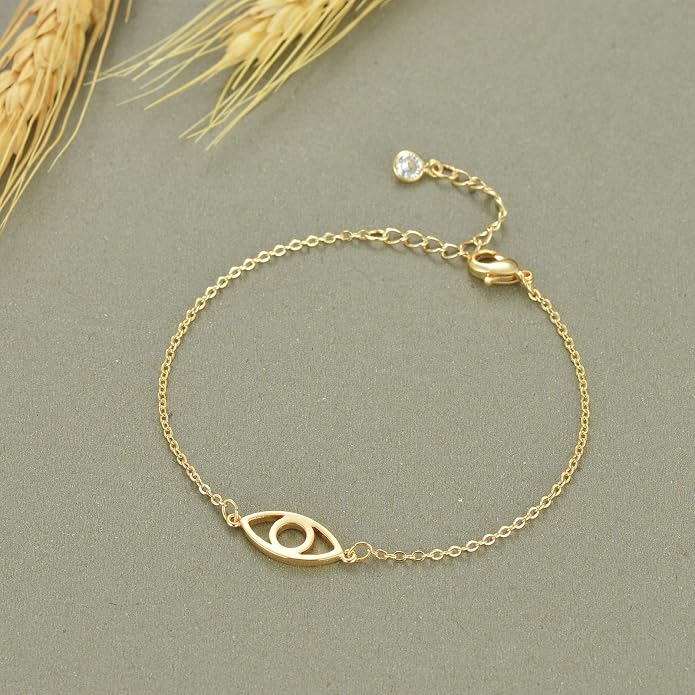 MTMY Evil Eye Bracelet for Women 14K Gold Plated Dainty Bracelets with Crystcal Adjustable Chain Cute Eye Bracelet Gold Jewelry for Her
