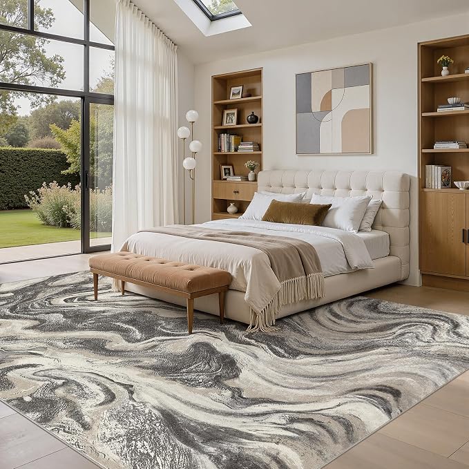 DMOYEST Living Room Area Rugs-6x9 Abstract Large Soft Indoor Washable Rug Neutral Modern Low Pile Carpet for Bedroom Dining Room Farmhouse Home Office-Ash Grey