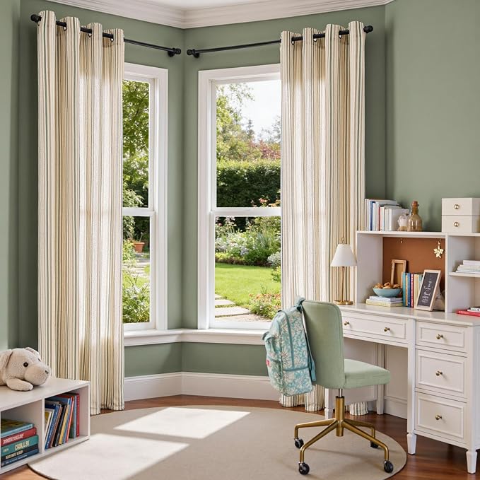 Vangao Linen Stripe Nursery Curtains for Kids Tickingstripe Light Filtering Window Curtains Colorful Pinstripe Printed Drapes 96 Inches Long for Living Room Boys Bedroom Colorful Green 2 Panels