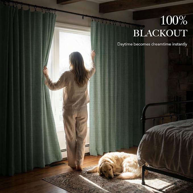 RYB HOME Sage Green 100% Blackout Curtains 96 inches Long, Thermal Insulated Linen Texture Drapes for Bedroom/Living Room, Elegant Farmhouse Curtains Back Tab&Rod Pocket, W52xL96, 2 Panels