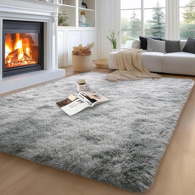 qulint 5x7 Area Rug for Living Room, Fluffy Rug for Bedroom, Tie-Dyed Grey | Shag Shaggy Large Boys Room Rug, Fuzzy Plush Alfombras Para Salas Modernas for Dorm Classroom Home Decor