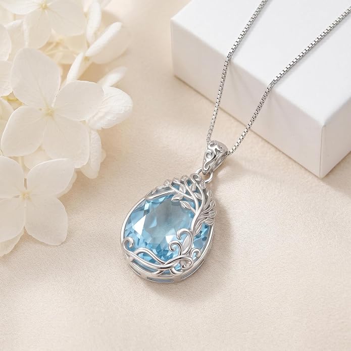Teardrop Moonstone Necklace for Women Tree of Life/Filigree Birthstone Pendant Necklace Jewelry
