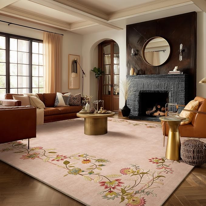 10x12 Area Rug Living Room: Washable Rugs Stain Resistant Non Slip Low Pile Ultra Soft Faux Wool Lightweight Large Rugs for Bedroom Dining Room Under Table Rug Nursery Farmhouse Home Office Indoor