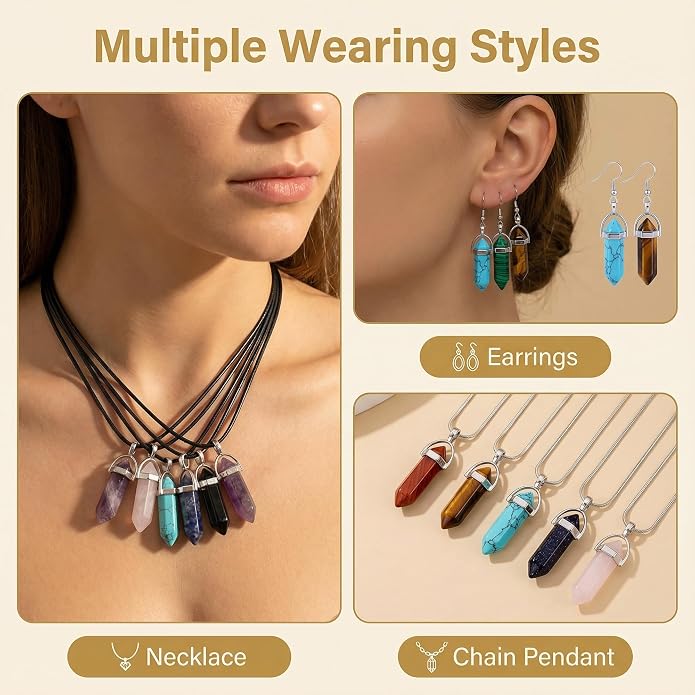 Mutilcolor 14pcs Bullet Shape Healing Pointed Chakra Pendants sugilite Quartz Crystal Stone Charm Randow Color for Necklace Making