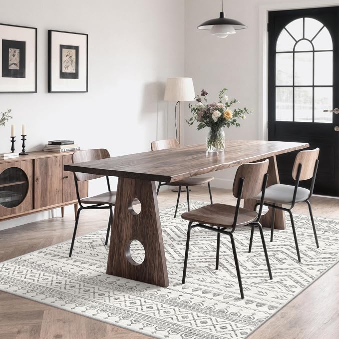 Miukiki 7x9 Area Rug for Living Room Moroccan Washable Rugs Non Slip Indoor Floor Carpet Foldable Large Soft Area Rug for Dining Room Bedroom with Low Pile(Grey,7'x9')