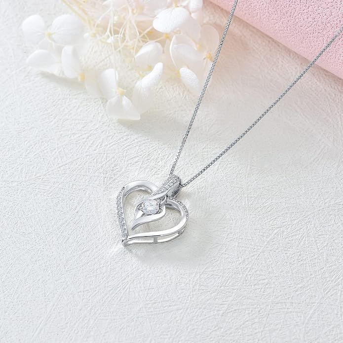 Birthstone Necklace Gifts for Women, 18K Gold-plated Sterling Silver Love Heart Necklace Durable Box Chain Women Jewelry Gifts for Her 20"