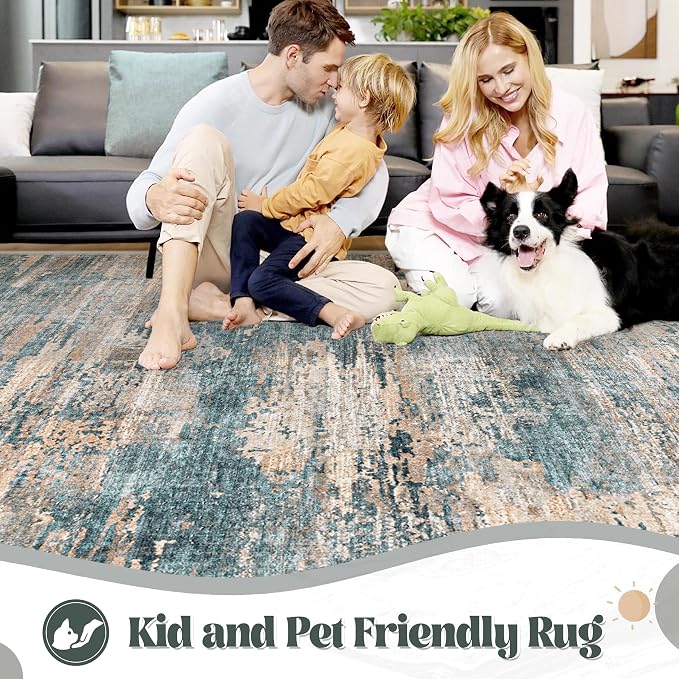 XLUEZ 10x14 Area Rugs for Living Room, Washable Modern Abstract Large Area Rug Neutral Soft Non Slip Kids Rug Stain Resistant Indoor Carpet for Bedroom Dining Room Playroom Office(GreenBrown, 10'x14')