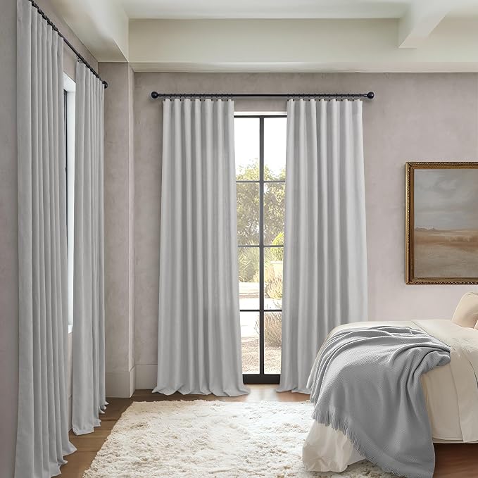 Pitalk Light Grey Curtains 90 Inches Long for Living Room 2 Panels Back Tab Loop Pocket Light Filtering Draperies Soft Linen Semi Sheer Gray Curtains for Bedroom Modern Farmhouse Decor 52x90 Length