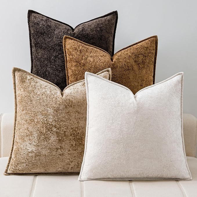 a moment Throw Pillow Covers 18X18 Inch 4 Packs,Soft Velvet Decorative Pillow Cases with 3D Ice Flower,Texture Modern Accent Cushion Covers for Sofa Couch Home Decor Modern Neutral