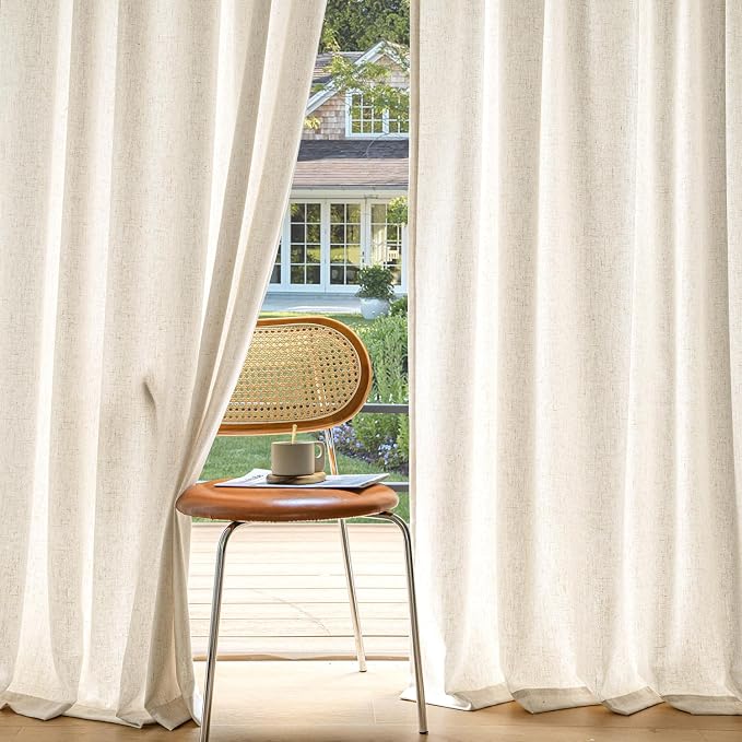 MIULEE Non-See-Through Privacy Linen Curtains 52W x 63L Inch Cream Ivory | 2 Panels, Light Filtering, Semi Sheer Window Curtains, Farmhouse Textured, Back Tab Drapes for Bedroom Living Room