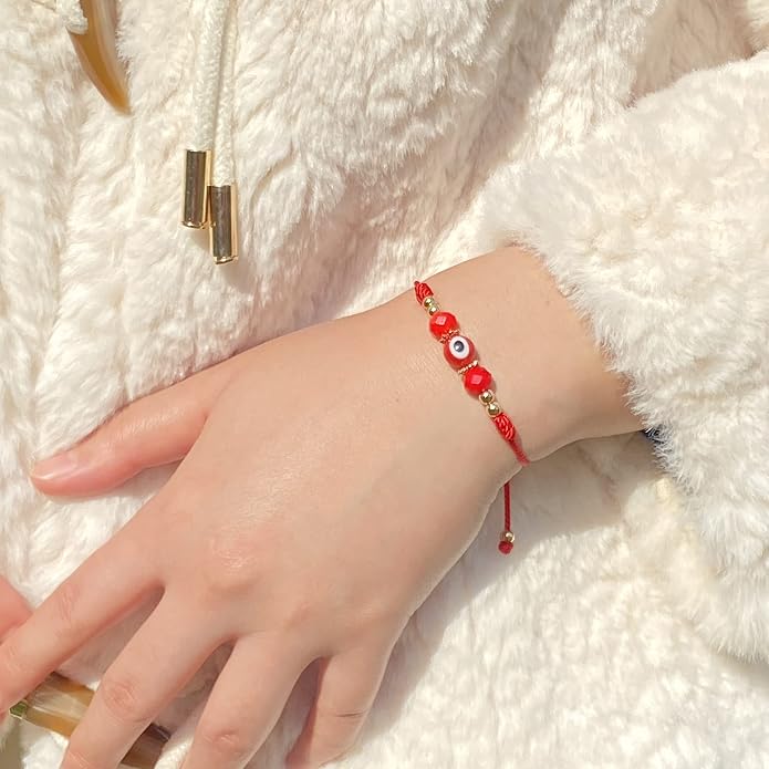 Evil Eye Bracelet For Women Teen Girls Amulet Pink Protection Bracelet Good Luck Adjustable String Bracelet Anklet