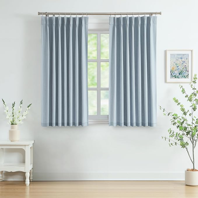 WEST LAKE 63 Inch Dusty Blue Bailey Pinch Pleated Full Blackout Curtains | Modern Textured Drapes with Backtabs Hooks,Thermal Insulating Window Treatment for Bedroom Living Room,40"Wx63"Lx2