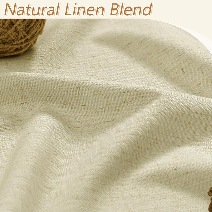 Guken 100% Blackout Linen Curtains for Bedroom 90 inches Long, Thermal Insulated Room Darkening Black Out Drapes for Living Room, Back Tab Rod Pocket 2 Panels Set,Cream Yellow,52x90