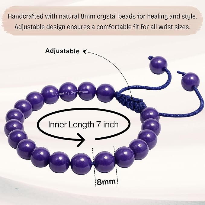 Amazing Gemstone Phosphodorite Bracelet for Women Men's Gifts - Protection Healing Crystal Bracelet - 8mm Beaded Adjustable Bracelet Pulseras para Hombres Mujer Stocking Stuffers