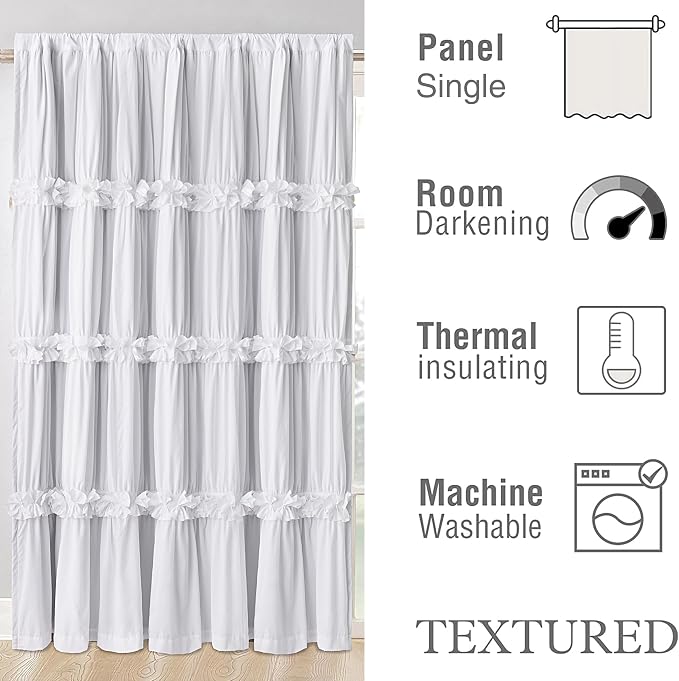 Homechoice Decor White Room Divider Curtains, 100" W x 84" L | Boho Ruched Blackout Window Treatments with 3 Rows of Butterfly Flowers, Rustic Rod Pocket Sliding Door Curtains (LQ-30)
