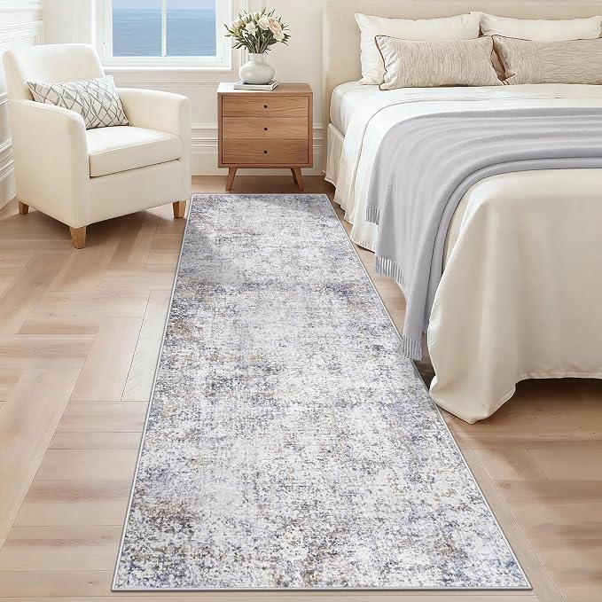 XLUEZ 2x8 Runner Rug for Hallway, Washable Modern Abstract Runner Rugs Neutral Soft Non Slip Kids Rug Stain Resistant Indoor Runners for Entryway Bedroom Kitchen Laundry Room(Bluegrey, 2'x8')