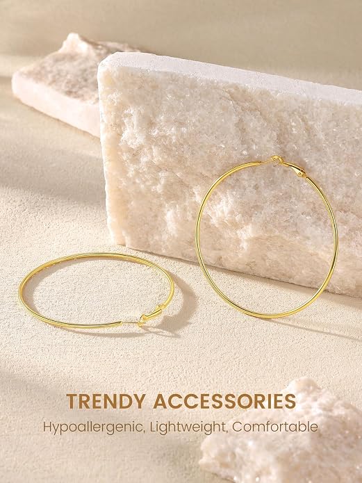 KeyStyle Gold Hoop Earrings for Women, Stainless Steel Hoops Earring Lightweight Loops, 2 mm Thick Hypoallergenic Circle Endless Thin Hoop (20/30/40/50/60/70/80/90/mm)