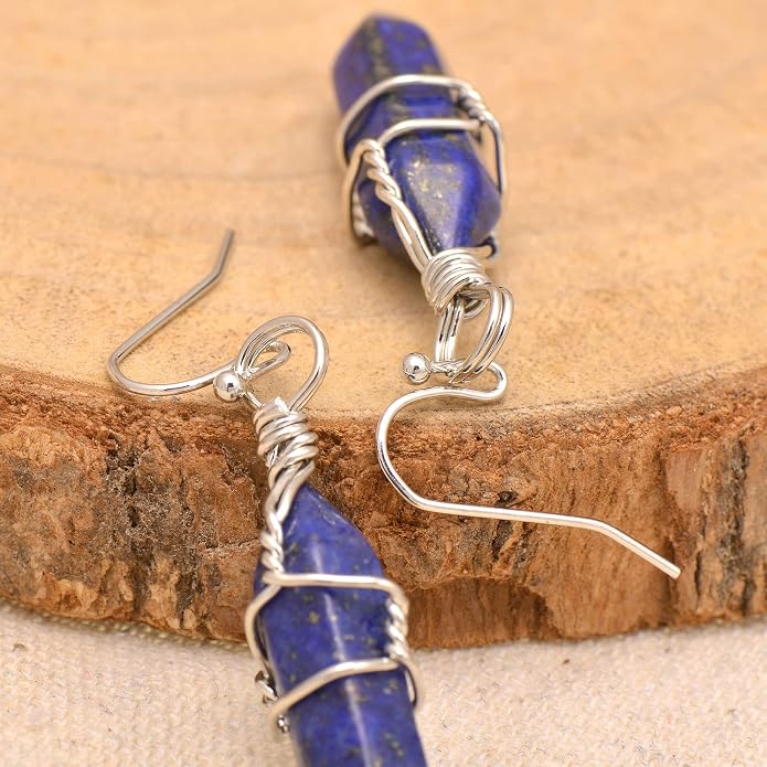 Polished Stone Wire Wrapped Point Crystal Earrings for Women Reiki Energy Healing
