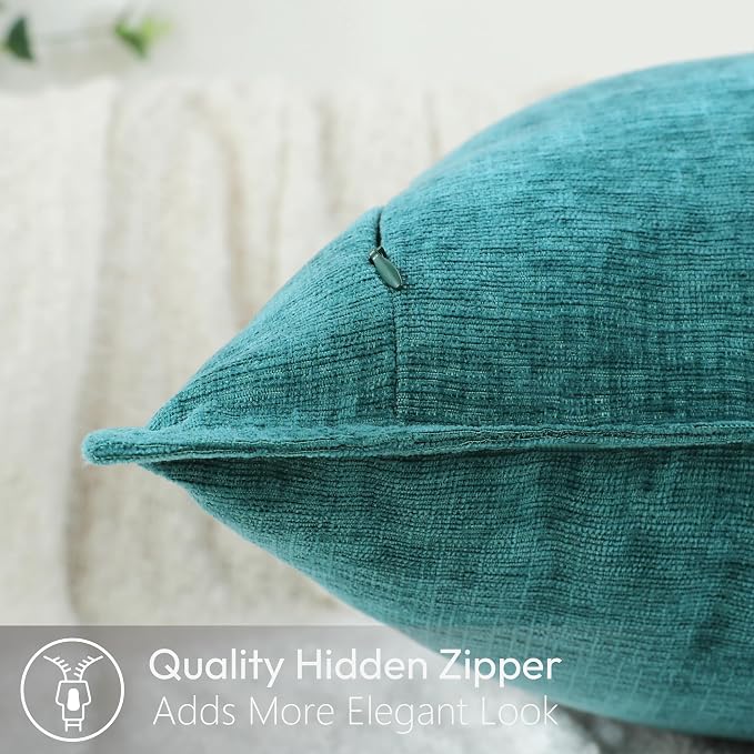 Stellhome Lumbar Chenille Throw Pillow Covers Set of 2 Super Soft Textured Decorative Pillow Covers Accent Solid Cushion Cover for Couch Sofa Bedroom Living Room 12x20 Inch, Teal