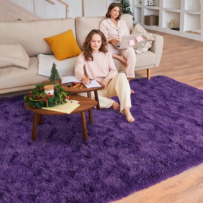 Dssimo Purple Rugs for Bedroom 4x6 Area Rugs for Living Room, | Soft Fluffy Shag Indoor Floor Carpet for Kids,Girls Boys and Teens Decorations Aesthetic for Dorm Nursery Classroom