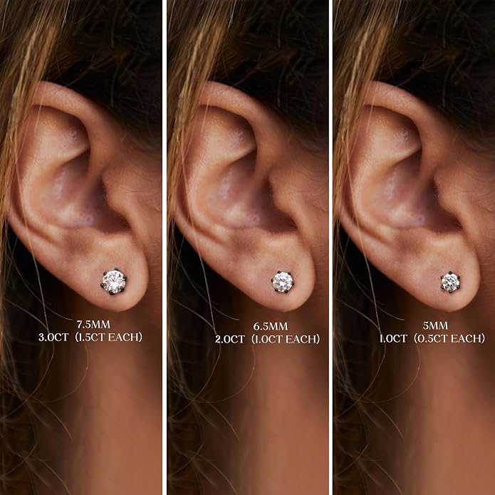 Moissanite Stud Earrings : 18K White Gold Plated Solid 925 Sterling Silver Earring Hypoallergenic Dainty Flat Back Stud Earrings Jewelry for Women Men D Color VVS1 Clarity