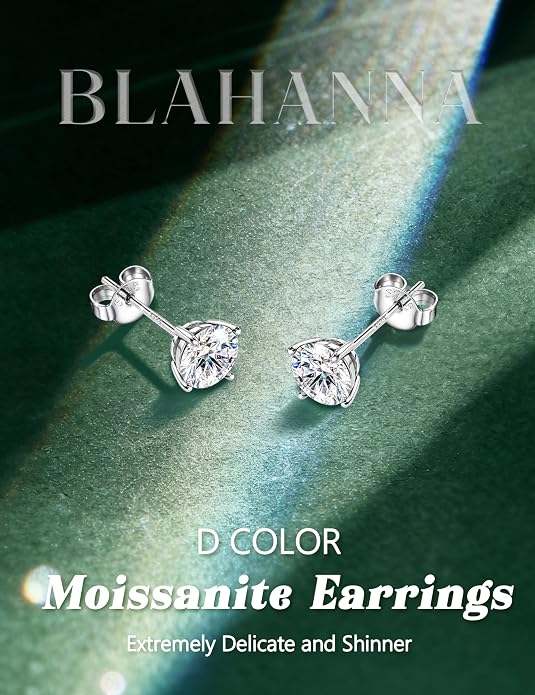 Moissanite Stud Earrings 18K White Gold Plated Brilliant Round Cut Solid 925 Sterling Silver Hypoallergenic Dainty Moissanite Jewelry for Sensitive Ear D Color VVS1 Clarity for Women Men 0.8CT-3CT