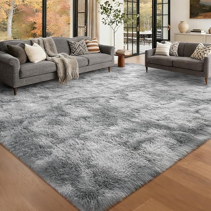 5x7 Area Rugs for Living Room Decor, Non-Slip Shaggy Tie-Dyed Rugs for Bedroom Kids Playroom Dorm Room, High Pile Ultra Soft Carpet with Rug Tape, Grey