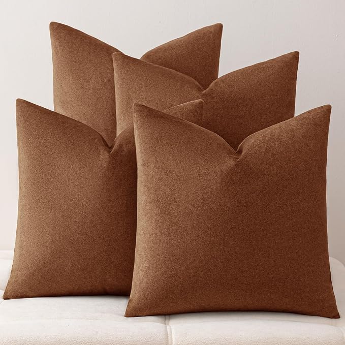a moment Waterproof Throw Pillow Covers Set of 4,26x26 Inch Outdoor Stain Resistant Pet Friendly Pillowcases Cushion Covers for Patio Sofa and Living Room,Rust
