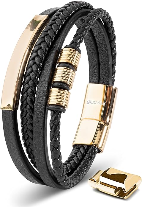 SERASAR Premium Leather Bracelet Men | Stainless Steel Magnetic Clasp | Three Colors | Jewelry Box Included