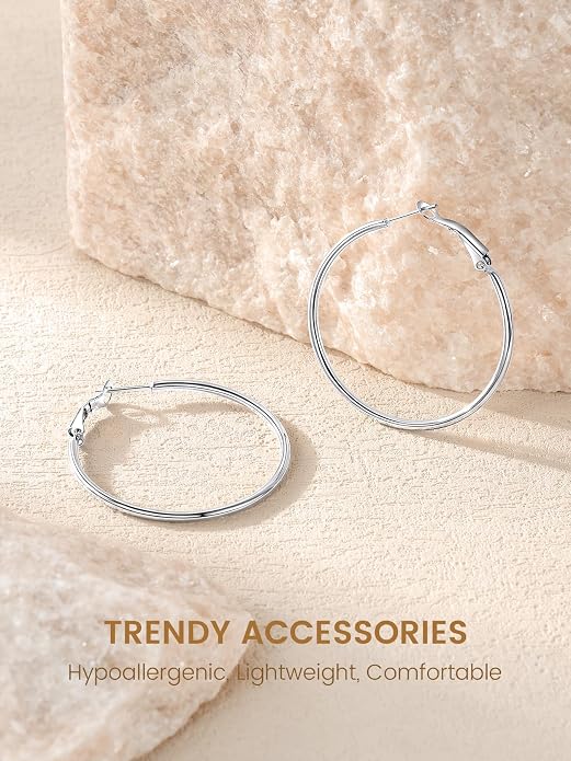 KeyStyle Gold Hoop Earrings for Women, Stainless Steel Hoops Earring Lightweight Loops, 2 mm Thick Hypoallergenic Circle Endless Thin Hoop (20/30/40/50/60/70/80/90/mm)