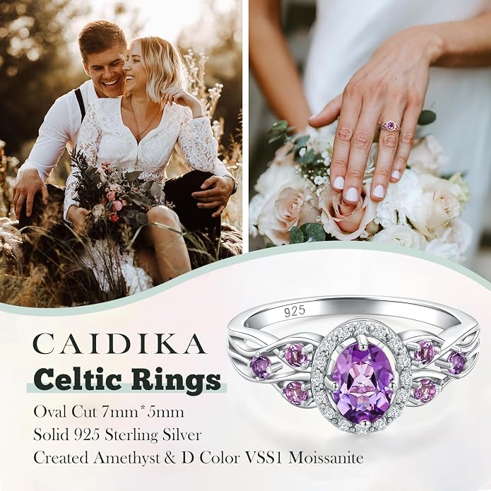 925 Sterling Silver Celtic Knot Engagement Ring for Women Moissanite/Cubic Zirconia Inlaid Oval Shaped Birthstone Rings Cocktail Wedding Birthday Jewelry(with Box)