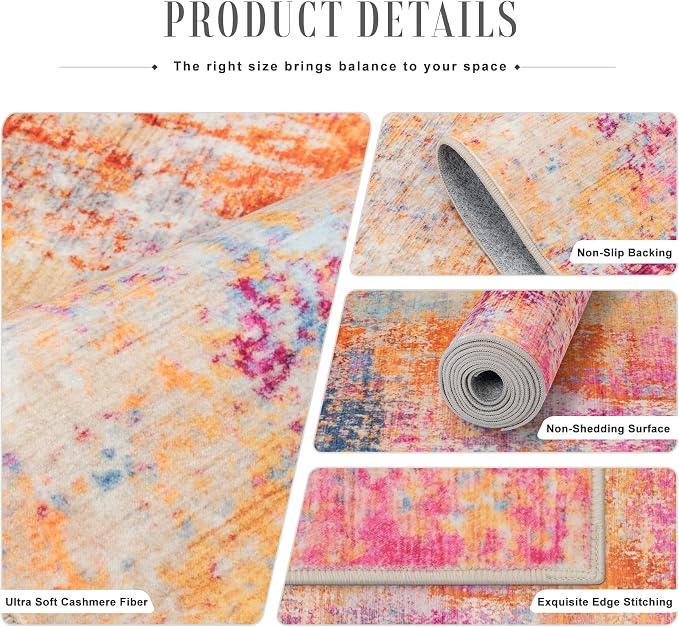 9x12 Area Rug Living Room Rug: Washable Modern Abstract Soft Thin Rug Indoor Floor No Slip Carpet for Bedroom Dining Room Farmhouse Nursery Home Office - Galaxy Haze