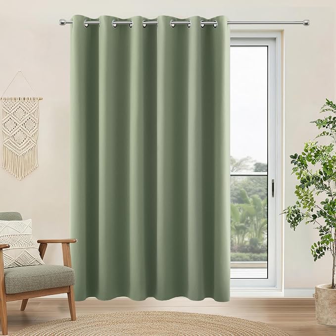 KOUFALL 84 Inches Extra Wide Blackout Curtains for Bedroom, Room Darkening Boho Large Window Treatments Thermal Curtains for Living Room 84x84 in Long 1 Panel, Sage Green