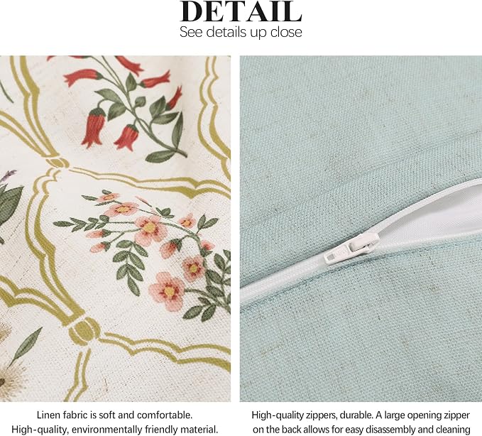 ISAENNE Designer Linen Throw Pillow Cover,Set of 2,20"x12"-Serenity B | French Elegant Rectangle Decor Pillow Cover,Concealed Zipper Design,Colorful Floral Pattern,Sofa,Bedroom,Living Room,Chair