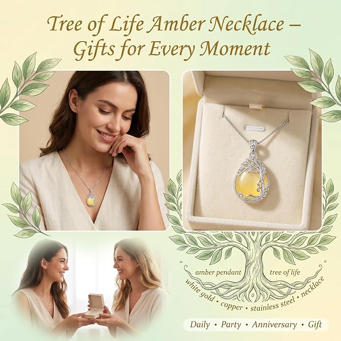 Teardrop Moonstone Necklace for Women Tree of Life/Filigree Birthstone Pendant Necklace Jewelry