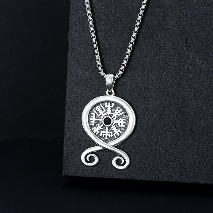 Viking Necklace for Men S925 Sterling Silver Odin/Troll Cross/Compass/Raven/Valknut/Axe Rune Amulet Necklace Norse Jewelry for Christmas Birthday