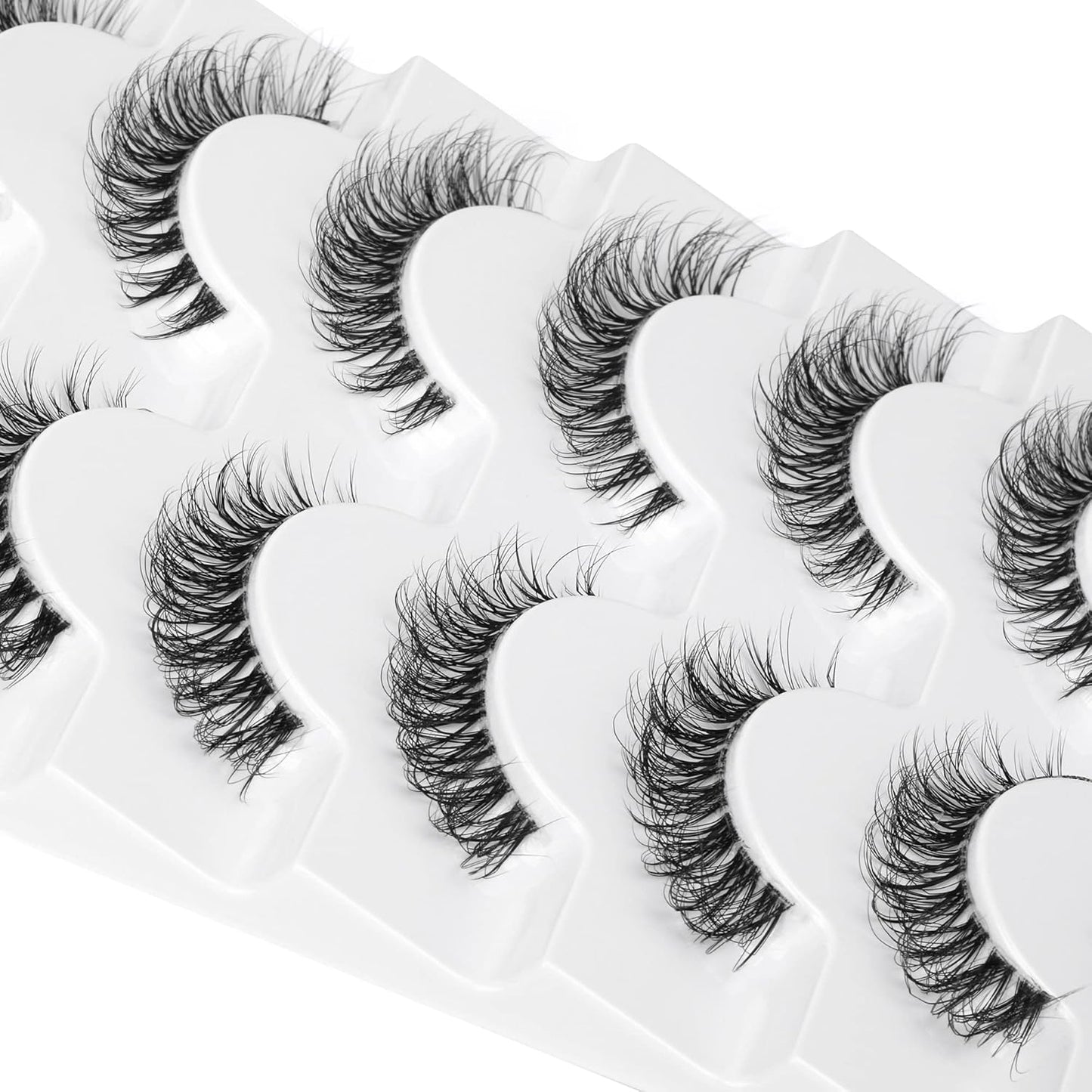 JIMIRE Demi-wispies Faux Mink Eyelashes with Clear Band Russian Strip Lashes Fluffy Natural Look Wispy Light 13MM Short False Eyelashes Invisible Small 3D Fake Lashs Pack 7 Pairs