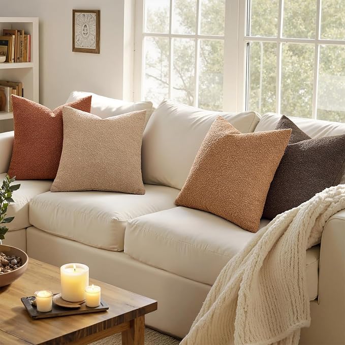 MIULEE Fall Decorative Boucle Throw Pillow Covers 20x20 Rustic Set of 4 | Textured Accent Pillow Cases Soft Couch Cushion Covers for Modern Farmhouse Boho Sofa Bed Livingroom Home Decor
