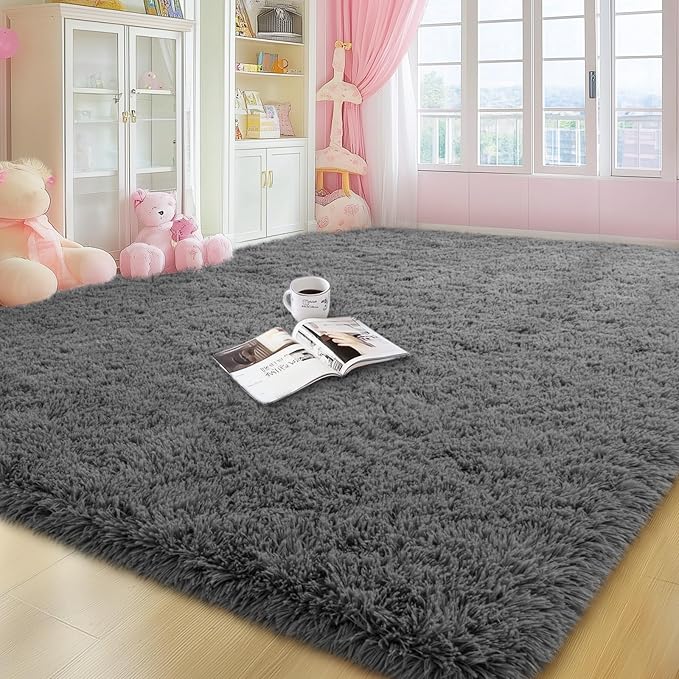 qulint 6x9 Rugs for Living Room, Dark Grey Fluffy Large Rug for Bedroom | Shag Shaggy Carpet for Kids Room, Fuzzy Plush Modern Alfombras for Dorm Nursery Office Classroom Home Decor