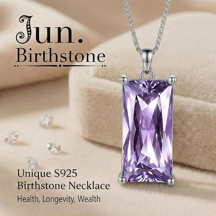 8mm x 16mm Square Birthstone Pendant Necklace – Fashion charming Sterling Silver Gift for women