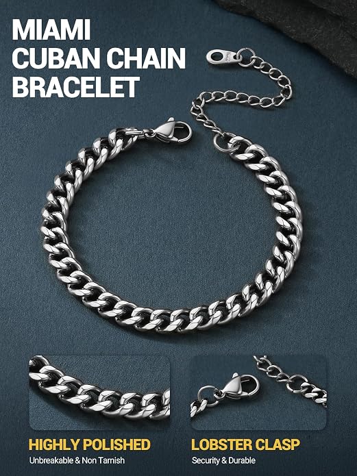 PROSTEEL Stainless Steel Bracelets for Men Women, Gold/Silver/Black, Cuban Link Bracelet Adjustable, Jewelry with Gift Box