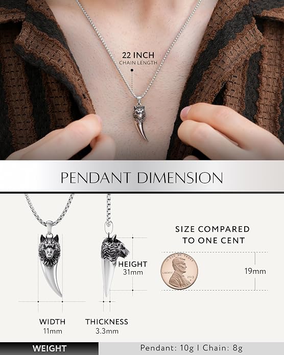 RTZN® Pendant Necklace for Men – Premium Stainless Steel Silver Pendant Necklace with 22" Chain – Waterproof & Non-Tarnish Small Pendants for Men – Bold Symbols of Strength & Legacy