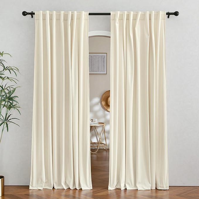 RYB Home Cream White Velvet Curtains 84 inches - Super Soft Luxury Curtains for Nursery, Bedroom Window Panels for Kids Room Dining Room, Wide 62 x Long 84, 2 Panels