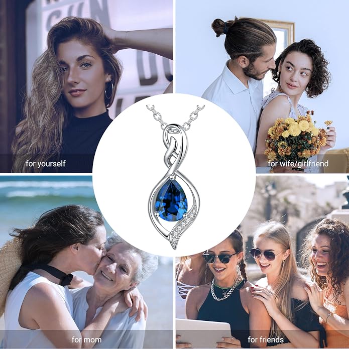 Infinity Birthstone Necklace for Women 925 Sterling Silver Dainty Infinity Pendant Jewelry Birthday Mothers Day Gifts for Mom Women Wife