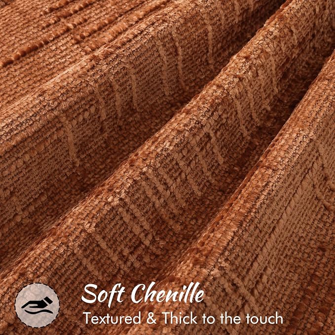 decorUhome Chenille Decorative Throw Pillow Covers 12x20 Set of 2,Rust | Soft Texture, Slubby Modern Design, Flange Edges, Cozy Lumbar Accent Pillow Covers for Couch, Sofa, Bed, Living Room