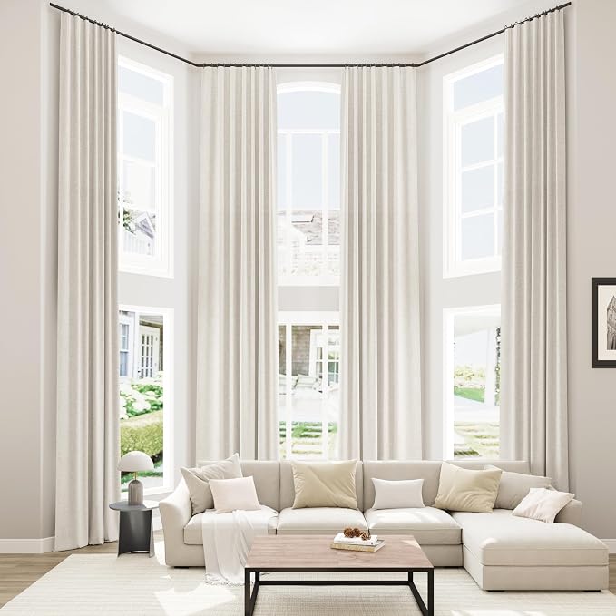 Extra Long 100% Blackout Linen Curtains for Bedroom 138 Inches Long Natural Cream Black Out Curtain Back Tab Thermal Insulated Room Darkening Window Drapes for Living Room 2 Panels Beige Ivory 52x138