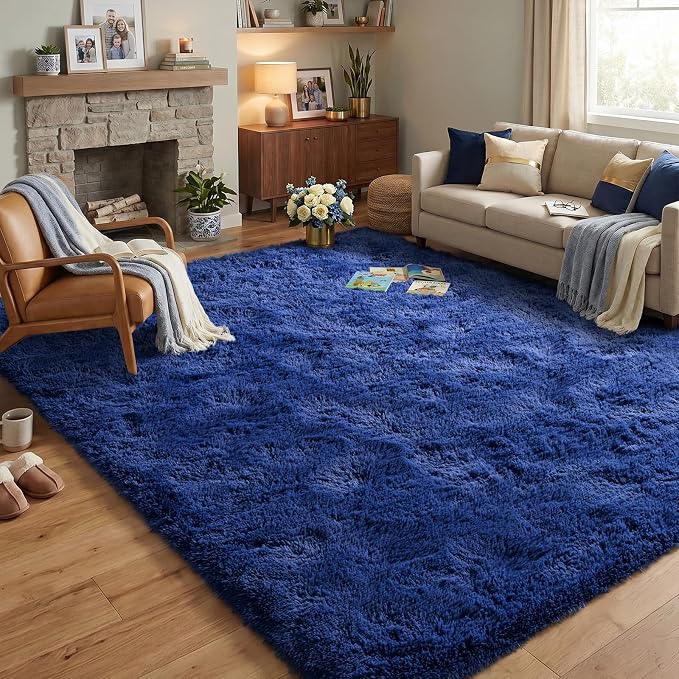 Fluffy Rugs for Living Room: Dusty Blue Soft Shag Rug for Bedroom, Large Fuzzy Plush Indoor Carpet Non Slip Modern Rug for Nursery Kids Room Dorms Office Home Decor, 7x10 Feet