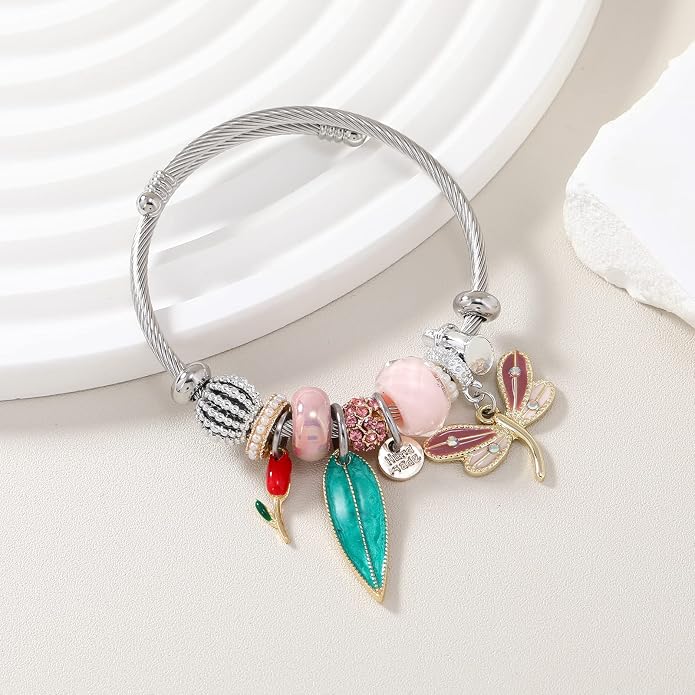 DS Charm Bracelets for girls,exquisite cute cartoon friendship bracelets Silver Stainless Steel Bangle with birthday Gift box, Adjustable girls jewelry Suitable for holiday gifts